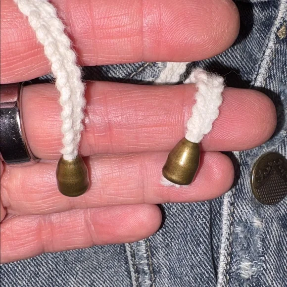 Free People Distressed Jean Jacket w/ sweatshirt sleeves and hoodie- Large EUC - Picture 12 of 12